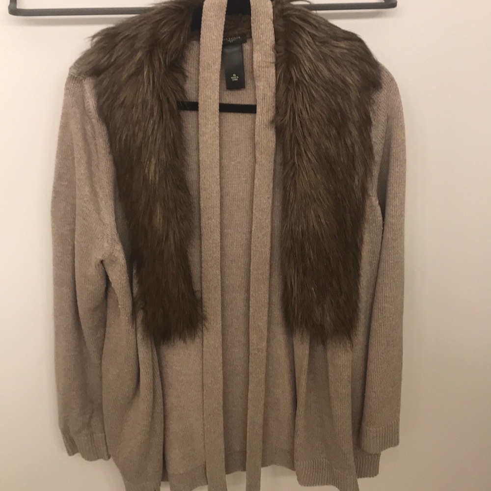 Ann Taylor-Faux Fur Collar Sweater-Size:XL